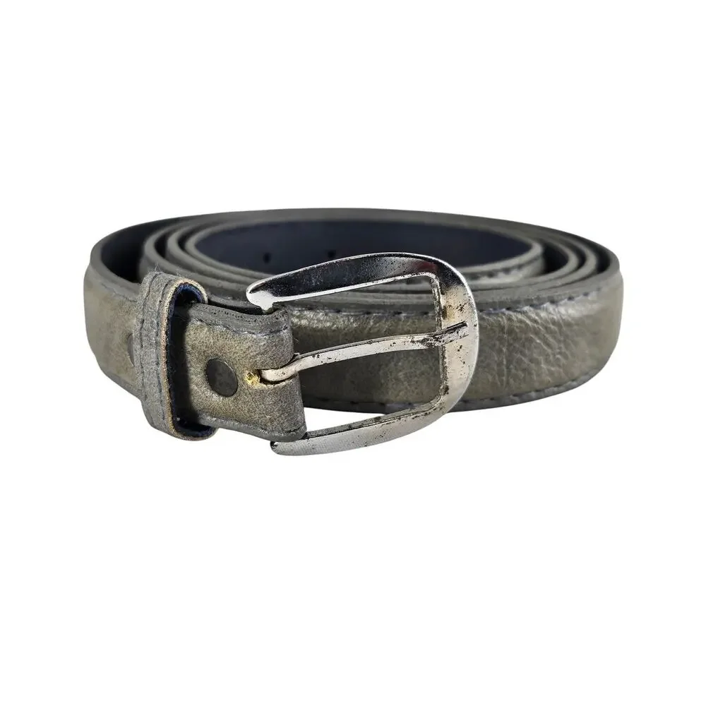 MEN'S VINTAGE GRAY FAUX LEATHER SLIM BELT WITH CHROME BUCKLE 46